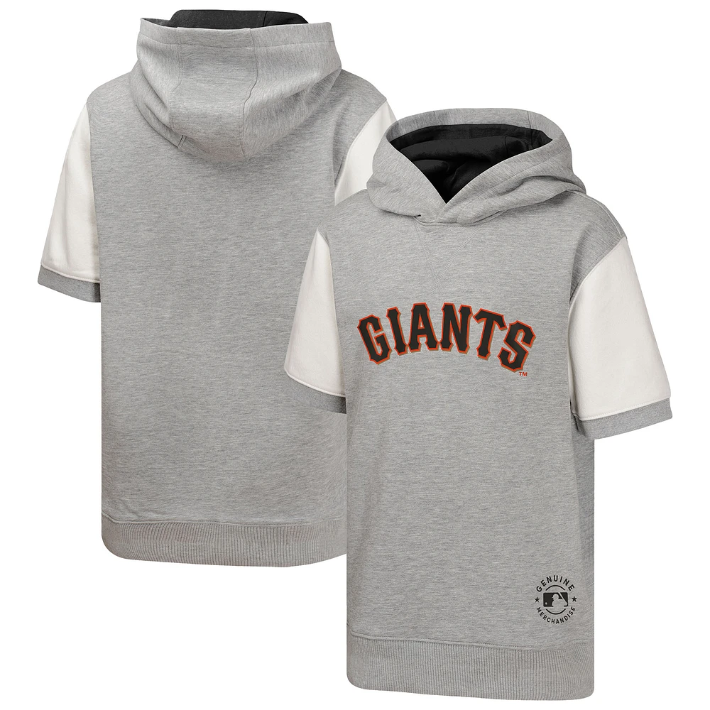 Youth Heather Gray San Francisco Giants Line Up Short Sleeve Pullover Hoodie