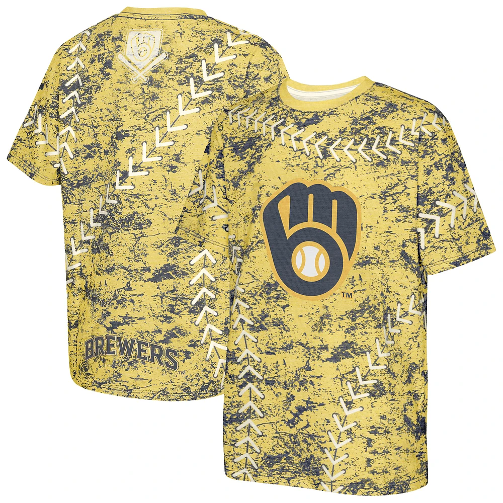Youth Gold Milwaukee Brewers Slide Score Bold T-Shirt