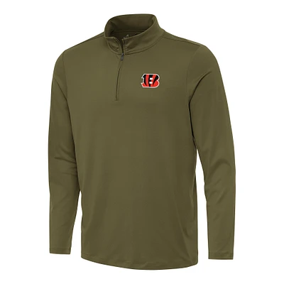 Men's Antigua Olive Cincinnati Bengals Reprocess Quarter-Zip Top