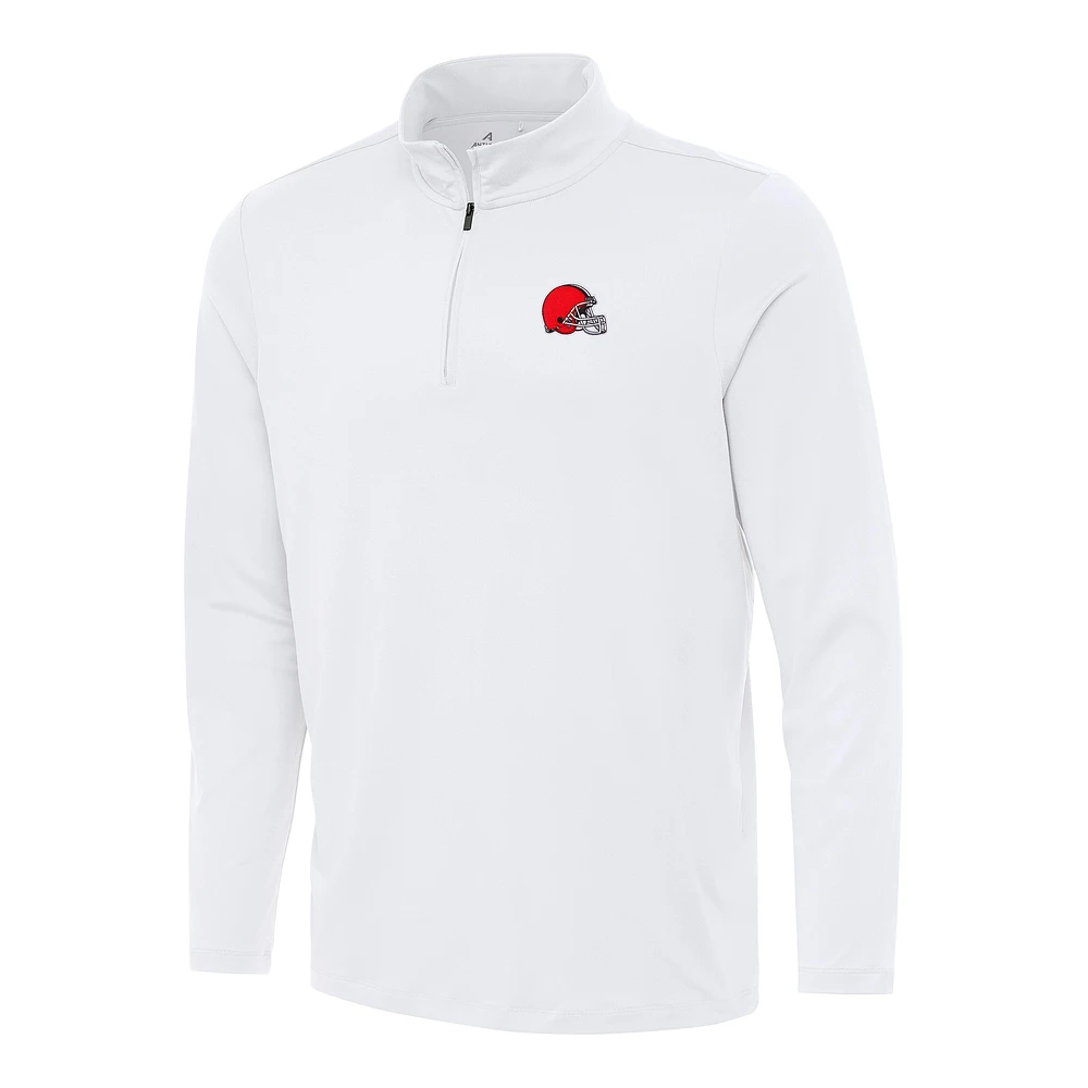 Men's Antigua White Cleveland Browns Reprocess Quarter-Zip Top