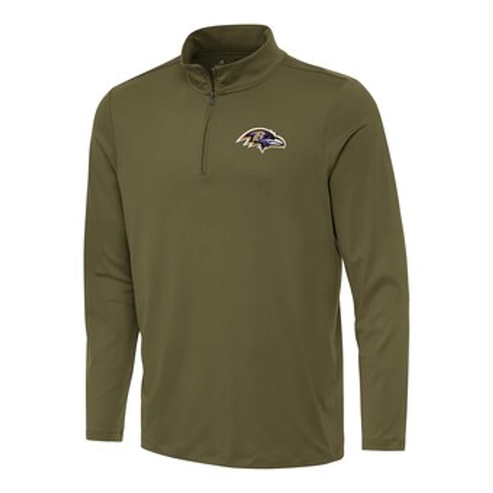 Men's Antigua Olive Baltimore Ravens Reprocess Quarter-Zip Top