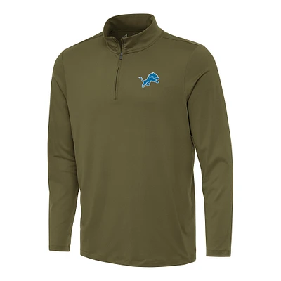 Men's Antigua Olive Detroit Lions Reprocess Quarter-Zip Top