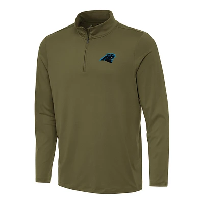 Men's Antigua Olive Carolina Panthers Reprocess Quarter-Zip Top