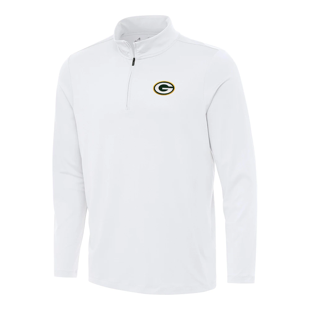 Men's Antigua White Green Bay Packers Reprocess Quarter-Zip Top