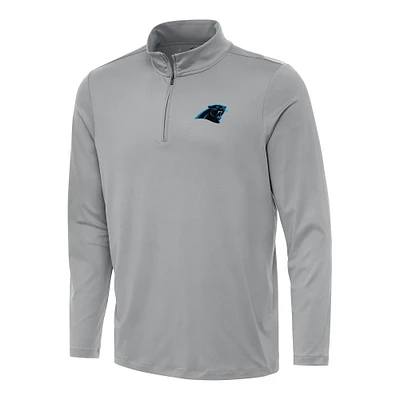 Men's Antigua Gray Carolina Panthers Reprocess Quarter-Zip Top