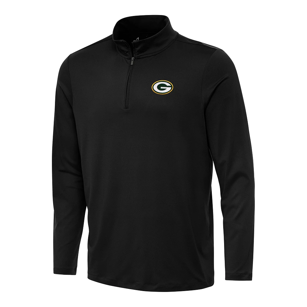 Men's Antigua Black Green Bay Packers Reprocess Quarter-Zip Top