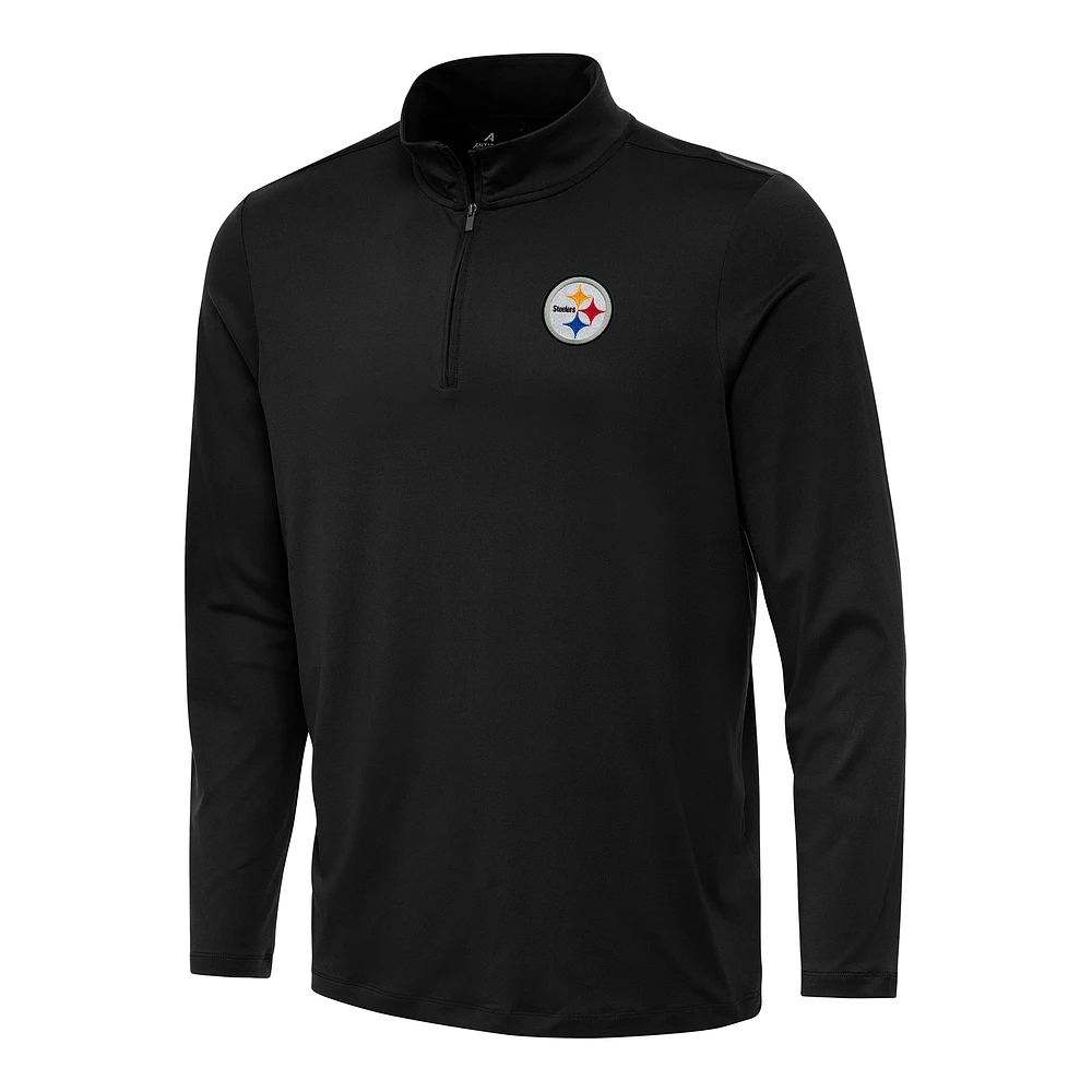 Men's Antigua Black Pittsburgh Steelers Reprocess Quarter-Zip Top