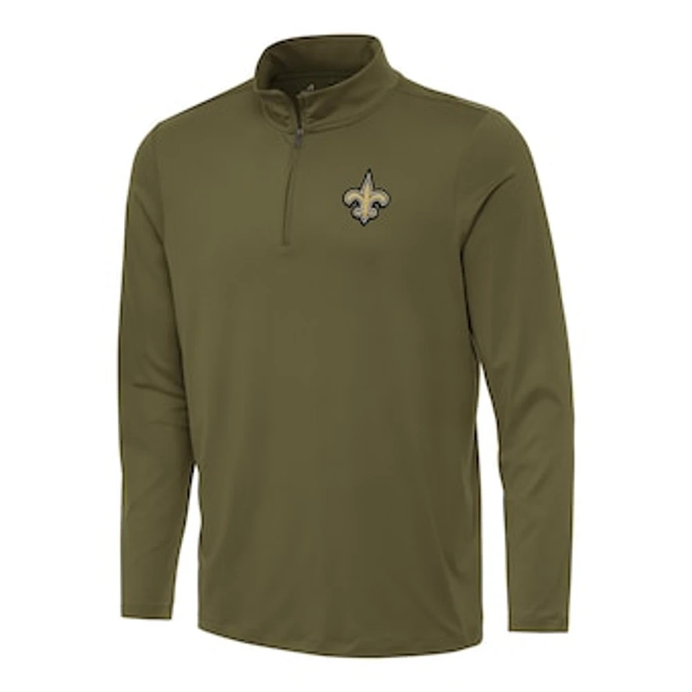 Men's Antigua Olive New Orleans Saints Reprocess Quarter-Zip Top