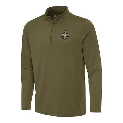 Men's Antigua Olive New Orleans Saints Reprocess Quarter-Zip Top