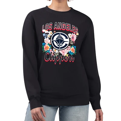 Women's G-III 4Her by Carl Banks LA Clippers Flowers Team Logo Graphic Fleece Crewneck Pullover Sweatshirt
