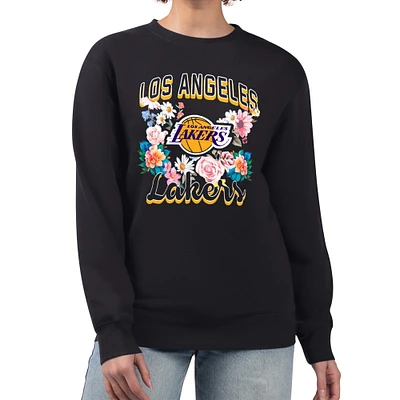 Women's G-III 4Her by Carl Banks Los Angeles Lakers Flowers Team Logo Graphic Fleece Crewneck Pullover Sweatshirt