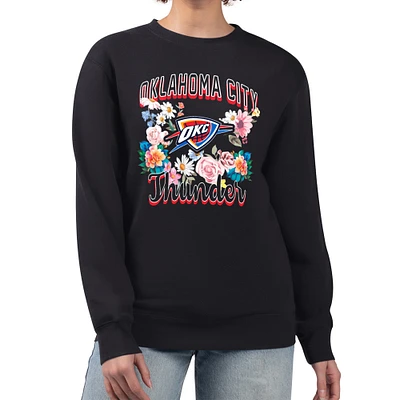 Women's G-III 4Her by Carl Banks Oklahoma City Thunder Flowers Team Logo Graphic Fleece Crewneck Pullover Sweatshirt