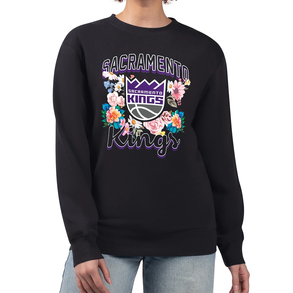 Women's G-III 4Her by Carl Banks Sacramento Kings Flowers Team Logo Graphic Fleece Crewneck Pullover Sweatshirt
