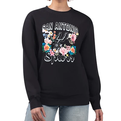 Women's G-III 4Her by Carl Banks San Antonio Spurs Flowers Team Logo Graphic Fleece Crewneck Pullover Sweatshirt