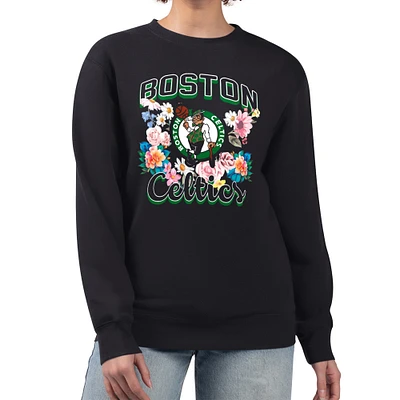 Women's G-III 4Her by Carl Banks Boston Celtics Flowers Team Logo Graphic Fleece Crewneck Pullover Sweatshirt
