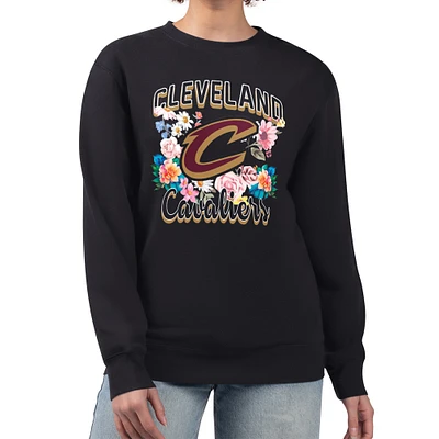 Women's G-III 4Her by Carl Banks Cleveland Cavaliers Flowers Team Logo Graphic Fleece Crewneck Pullover Sweatshirt