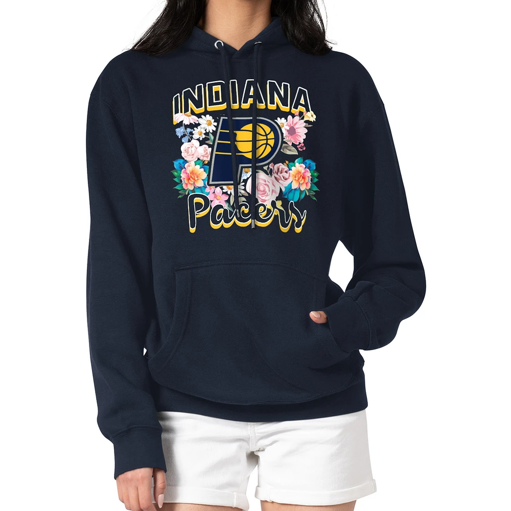 Women's G-III 4Her by Carl Banks Navy Indiana Pacers Flowers Team Logo Graphic Fleece Pullover Hoodie