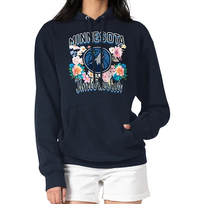Women's G-III 4Her by Carl Banks Navy Minnesota Timberwolves Flowers Team Logo Graphic Fleece Pullover Hoodie