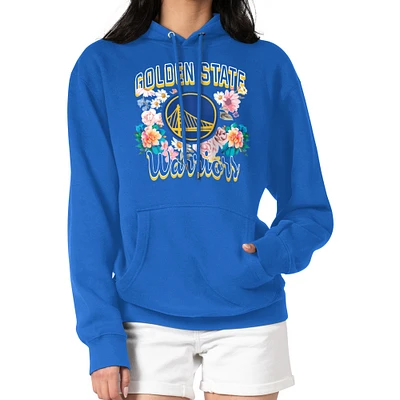 Women's G-III 4Her by Carl Banks Royal Golden State Warriors Flowers Team Logo Graphic Fleece Pullover Hoodie