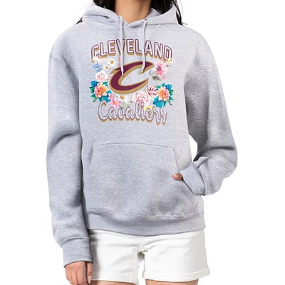 Women's G-III 4Her by Carl Banks Heather Gray Cleveland Cavaliers Flowers Team Logo Graphic Fleece Pullover Hoodie