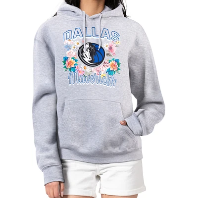 Women's G-III 4Her by Carl Banks Heather Gray Dallas Mavericks Flowers Team Logo Graphic Fleece Pullover Hoodie