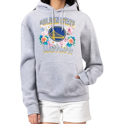 Women's G-III 4Her by Carl Banks Heather Gray Golden State Warriors Flowers Team Logo Graphic Fleece Pullover Hoodie