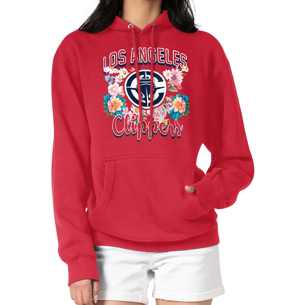 Women's G-III 4Her by Carl Banks LA Clippers Flowers Team Logo Graphic Fleece Pullover Hoodie