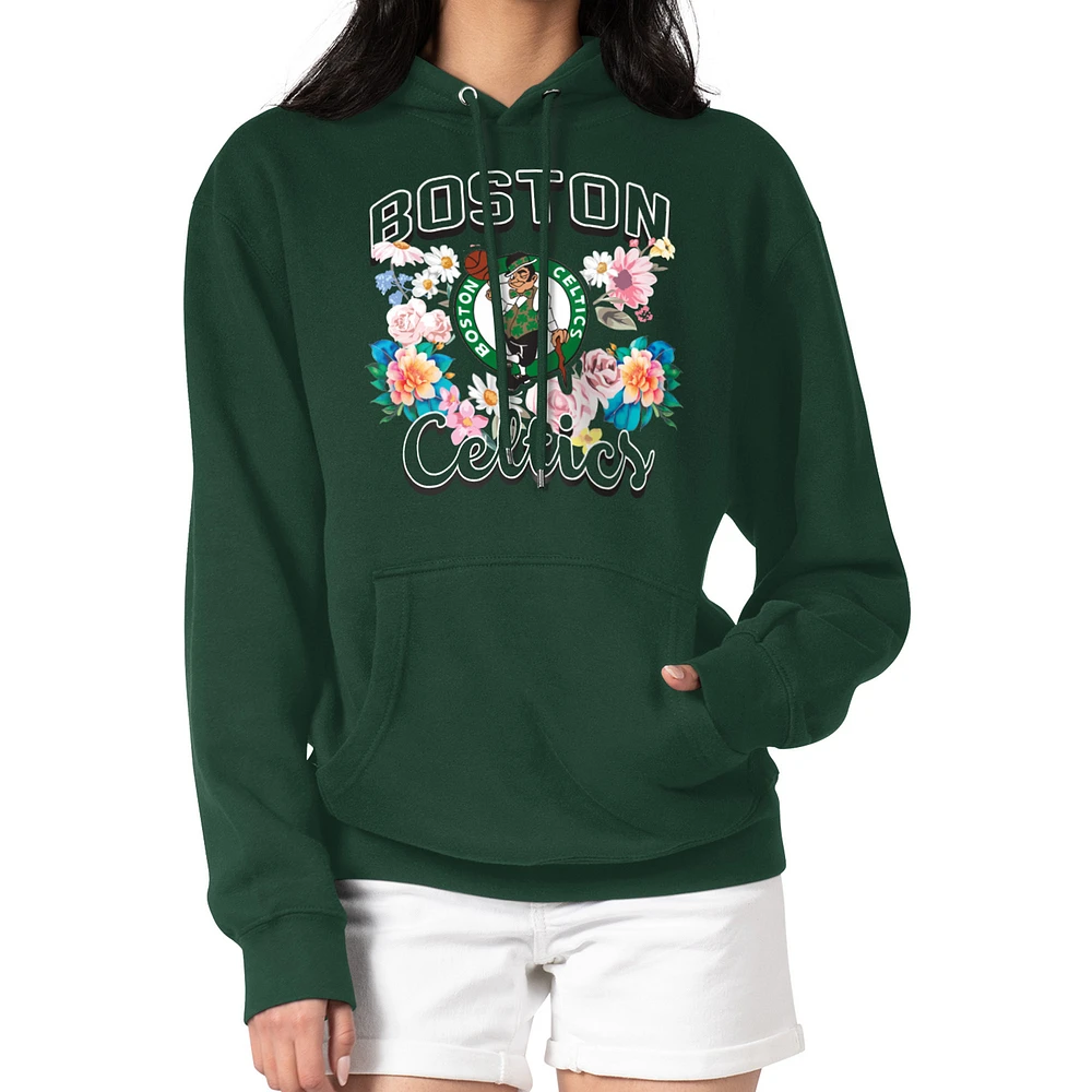 Women's G-III 4Her by Carl Banks Boston Celtics Flowers Team Logo Graphic Fleece Pullover Hoodie