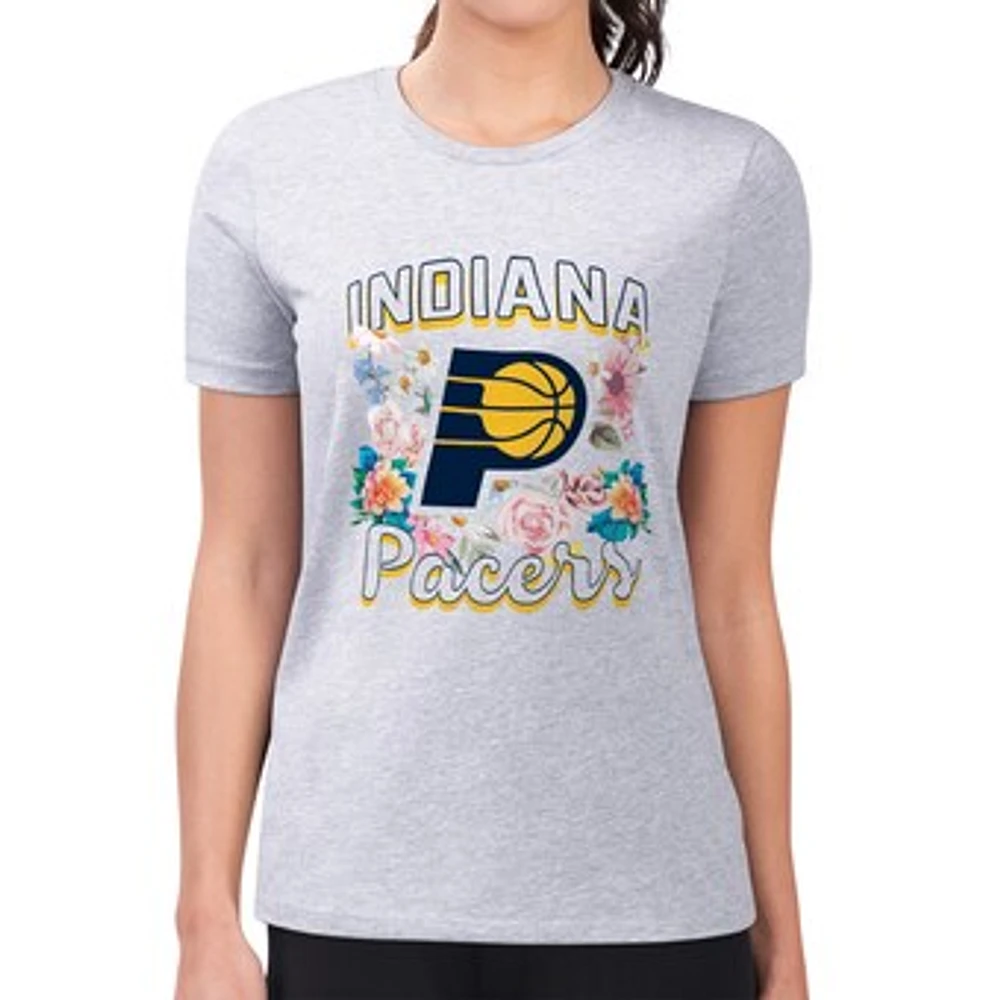 Women's G-III 4Her by Carl Banks Heather Gray Indiana Pacers Super-Slim Fit Lightweight Flowers Team Logo Graphic T-Shirt