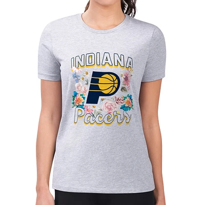 Women's G-III 4Her by Carl Banks Heather Gray Indiana Pacers Super-Slim Fit Lightweight Flowers Team Logo Graphic T-Shirt