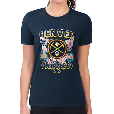 Women's G-III 4Her by Carl Banks Navy Denver Nuggets Super-Slim Fit Lightweight Flowers Team Logo Graphic T-Shirt