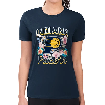 Women's G-III 4Her by Carl Banks Navy Indiana Pacers Super-Slim Fit Lightweight Flowers Team Logo Graphic T-Shirt