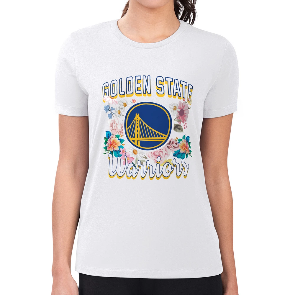 Women's G-III 4Her by Carl Banks Golden State Warriors Super-Slim Fit Lightweight Flowers Team Logo Graphic T-Shirt