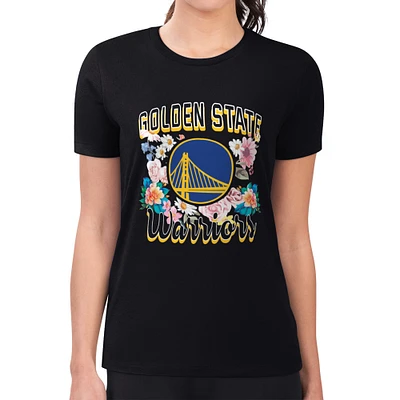Women's G-III 4Her by Carl Banks Golden State Warriors Super-Slim Fit Lightweight Flowers Team Logo Graphic T-Shirt