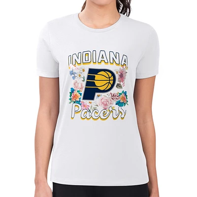 Women's G-III 4Her by Carl Banks White Indiana Pacers Super-Slim Fit Lightweight Flowers Team Logo Graphic T-Shirt