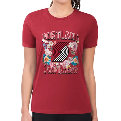 Women's G-III 4Her by Carl Banks Red Portland Trail Blazers Super-Slim Fit Lightweight Flowers Team Logo Graphic T-Shirt