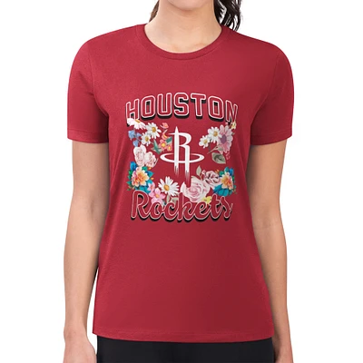 Women's G-III 4Her by Carl Banks Red Houston Rockets Super-Slim Fit Lightweight Flowers Team Logo Graphic T-Shirt