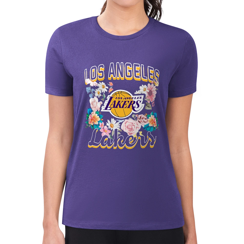 Women's G-III 4Her by Carl Banks Los Angeles Lakers Super-Slim Fit Lightweight Flowers Team Logo Graphic T-Shirt