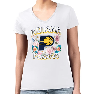 Women's G-III 4Her by Carl Banks White Indiana Pacers Super-Slim Fit Lightweight Flowers Team Logo Graphic V-Neck T-Shirt