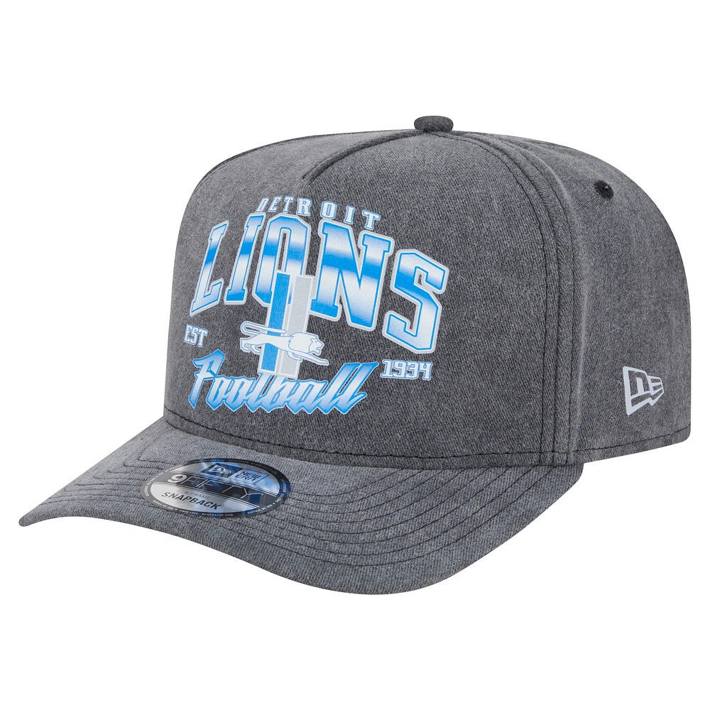 Men's New Era Black Detroit Lions Throwback Washed A-Frame 9FIFTY Snapback Hat