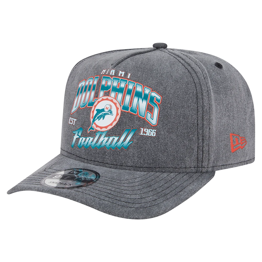 Men's New Era Black Miami Dolphins Throwback Washed A-Frame 9FIFTY Snapback Hat