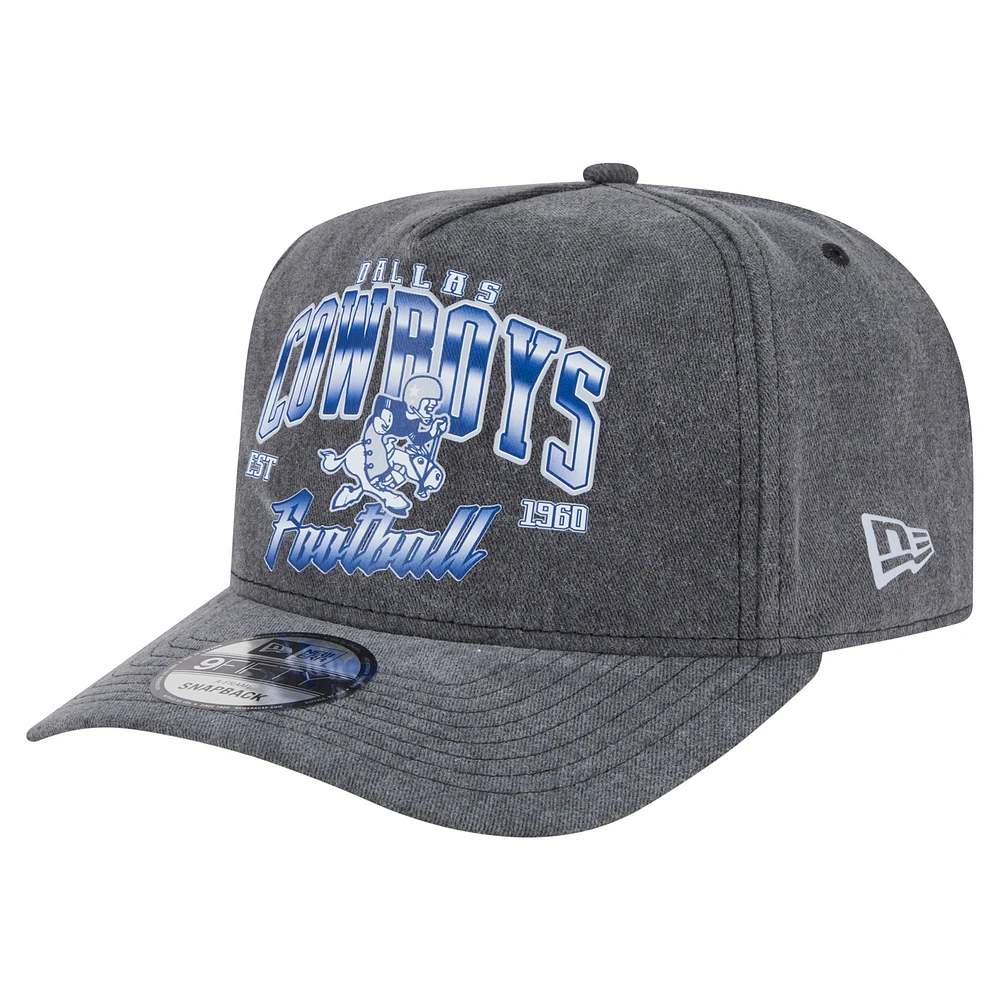 Men's New Era Black Dallas Cowboys Throwback Washed A-Frame 9FIFTY Snapback Hat
