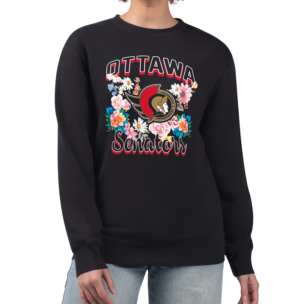 Women's G-III 4Her by Carl Banks Black Ottawa Senators Flower Logo Pullover Sweatshirt