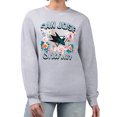 Women's G-III 4Her by Carl Banks Heather Gray San Jose Sharks Flower Logo Pullover Sweatshirt