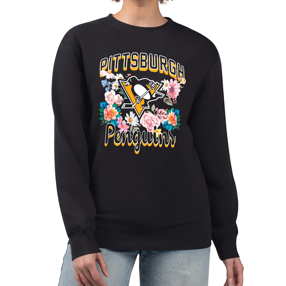 Women's G-III 4Her by Carl Banks Black Pittsburgh Penguins Flower Logo Pullover Sweatshirt