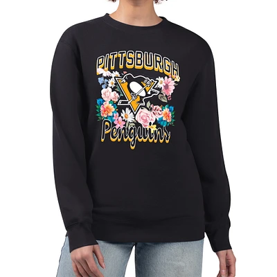 Women's G-III 4Her by Carl Banks Pittsburgh Penguins Flower Logo Pullover Sweatshirt