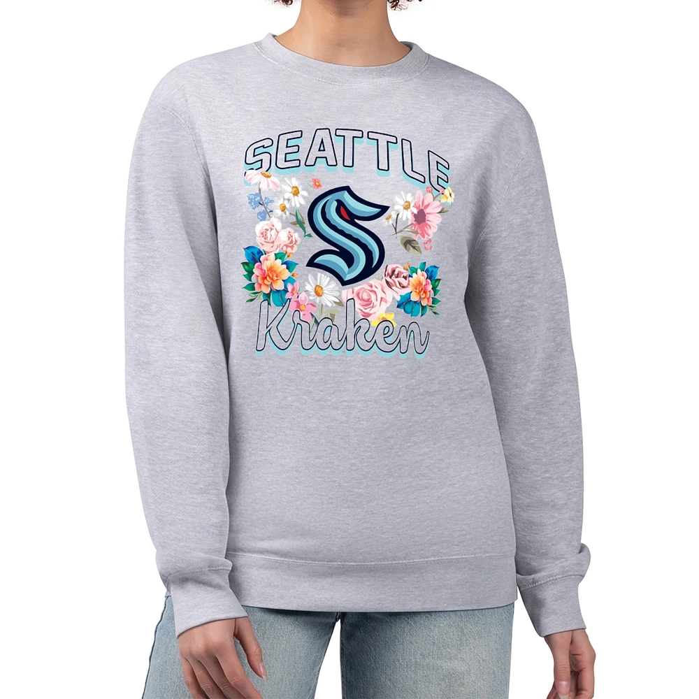 Women's G-III 4Her by Carl Banks Heather Gray Seattle Kraken Flower Logo Pullover Sweatshirt