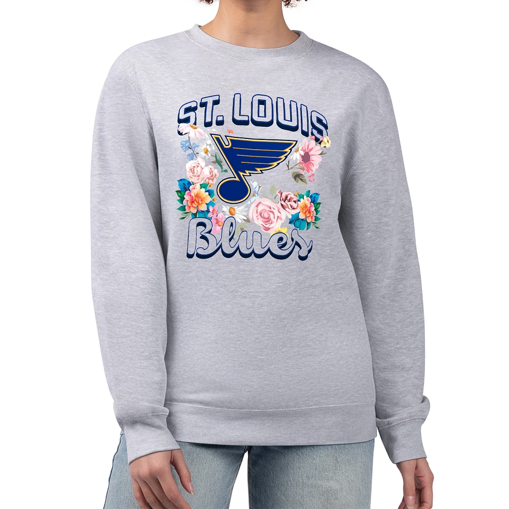 Women's G-III 4Her by Carl Banks Heather Gray St. Louis Blues Flower Logo Pullover Sweatshirt