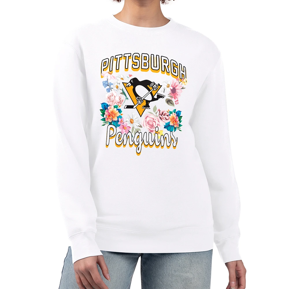 Women's G-III 4Her by Carl Banks White Pittsburgh Penguins Flower Logo Pullover Sweatshirt