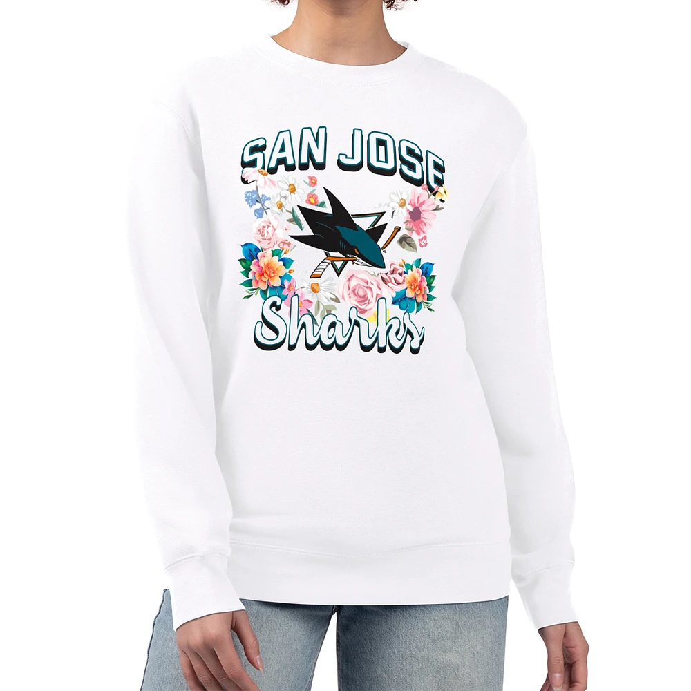 Women's G-III 4Her by Carl Banks White San Jose Sharks Flower Logo Pullover Sweatshirt